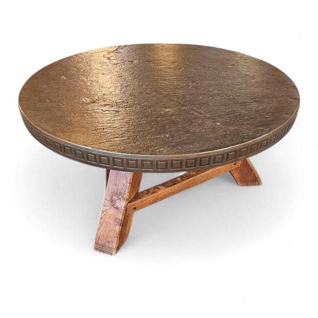 Round Brutalist Coffee Table with Brass Copper Top, 1960s For Sale - Image 3 of 18