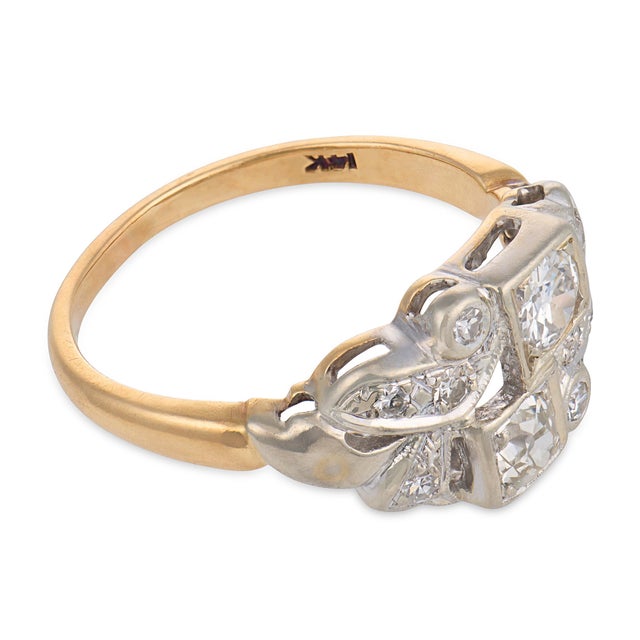 Mid 20th Century Retro Old Cut Diamond 14k Two Tone Gold Ring, Size 6.75 For Sale - Image 4 of 7