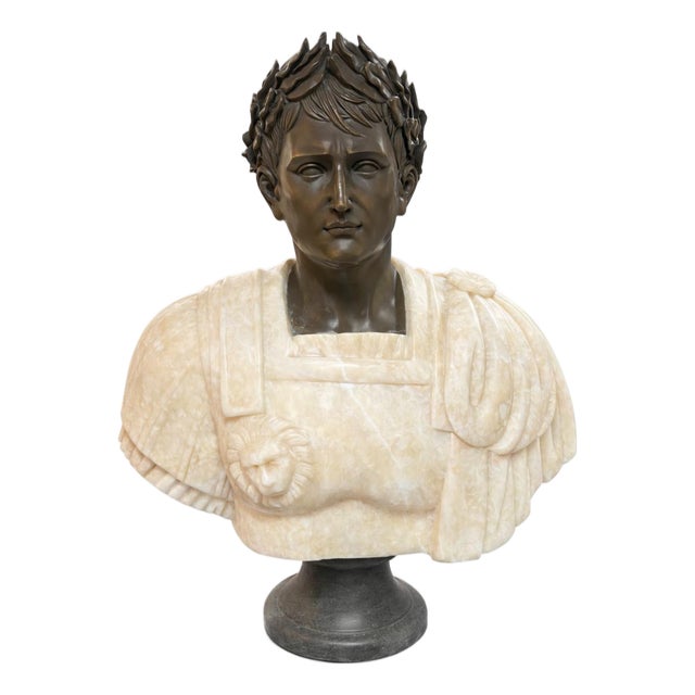Large Roman Emperor Bust, 20th Century, Bronze & Marble For Sale