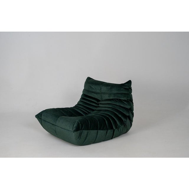 Togo Lounge Chair and Pouf in Dark Mint Velvet by Michel Ducaroy for Ligne Roset, 1973, Set of 2 For Sale - Image 11 of 18