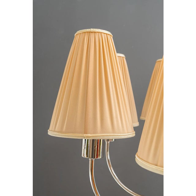 Gold Art Deco Nickel-Plated Chandelier with Fabric Shades, Vienna, 1920s For Sale - Image 8 of 18