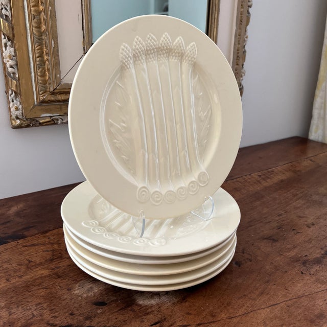 Vintage Cream Boch De Louviere Belgian Asparagus Plates- Set of 6