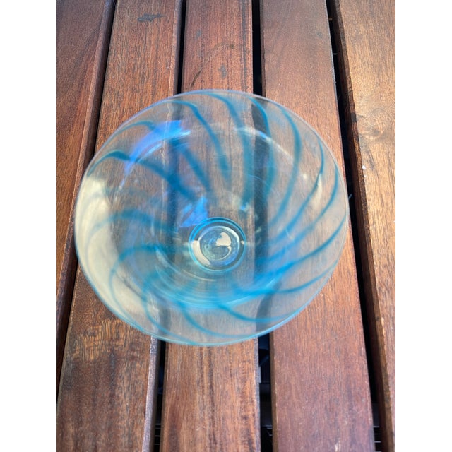 Mid-Century Modern Vintage Denmark Handmade Glass Cottage Art Swirl Bowl For Sale - Image 3 of 5