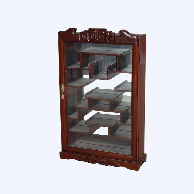 Chinese Antique Chinese Mahogany Netsuke Enclosed Display Cabinet C1930 For Sale - Image 3 of 14