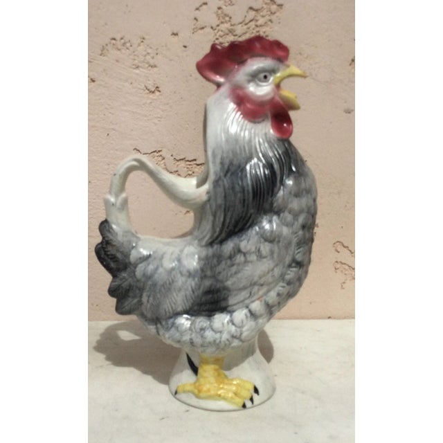 French Majolica Grey Rooster Pitcher Circa 1950 For Sale In Austin - Image 6 of 6