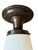 Great 1920’s flush mount ceiling light with a ribbed milk glass shade and a dark bronze finish canopy. Great floral motif...