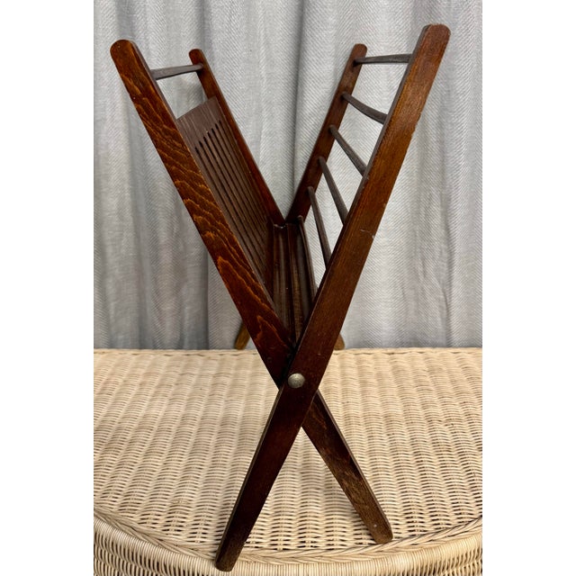 Midcentury Wood Folding Magazine Rack For Sale - Image 4 of 6