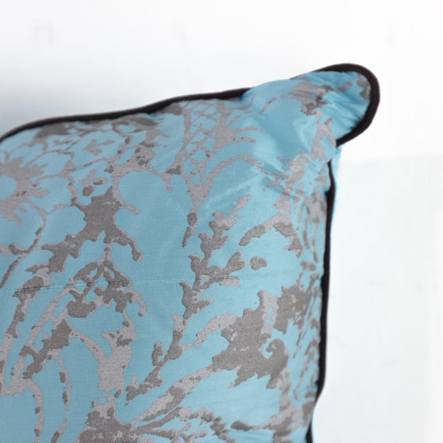 Textile Vintage-Inspired Blue & Gray Damask Pillow For Sale - Image 7 of 10