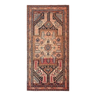 1930s Pink Rose Tribal Yastic Antique Caucasian Rug 4'7" X 9'0" Handknotted Wool Carpet For Sale