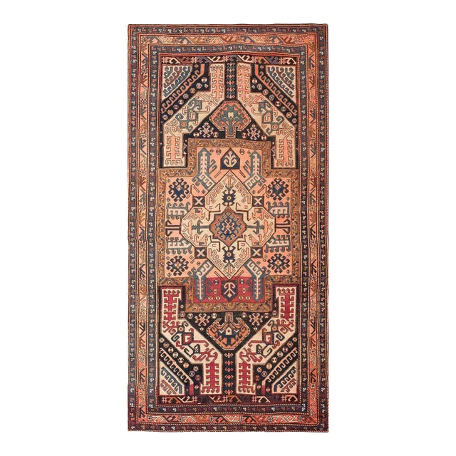1930s Pink Rose Tribal Yastic Antique Caucasian Rug 4'7" X 9'0" Handknotted Wool Carpet For Sale