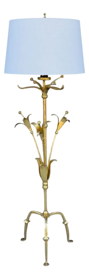 Hollywood Regency, Gilt Metal, Floral Floor Lamp, France, 1960s