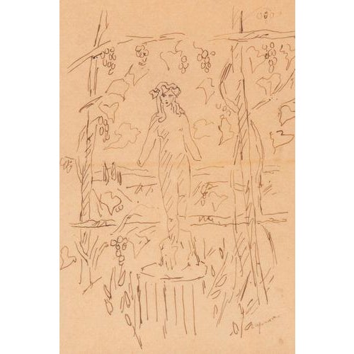 Pierre Laprade, Garden with Statue, Pen and Ink on Paper, Early 20th Century, Framed For Sale - Image 3 of 7