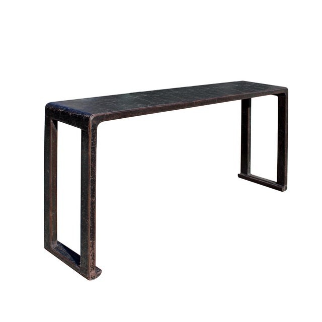 Oriental Distressed Long Crackle Black Scroll Altar ...