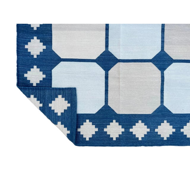 Casa Cosima Not Yet Made - Made To Order Handmade Cotton Area Rug Vegetable Dyed Sky Blue and Light Beige Vista Dhurrie-6'x9' For Sale - Image 4 of 11