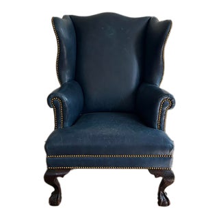 19th Century English Leather Wingback Chair For Sale
