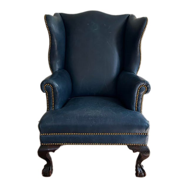 19th Century English Leather Wingback Chair For Sale