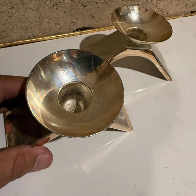 Metal Pair Vintage Mid Century WMF Ikora Silver-Plated Candlesticks For Sale - Image 7 of 17