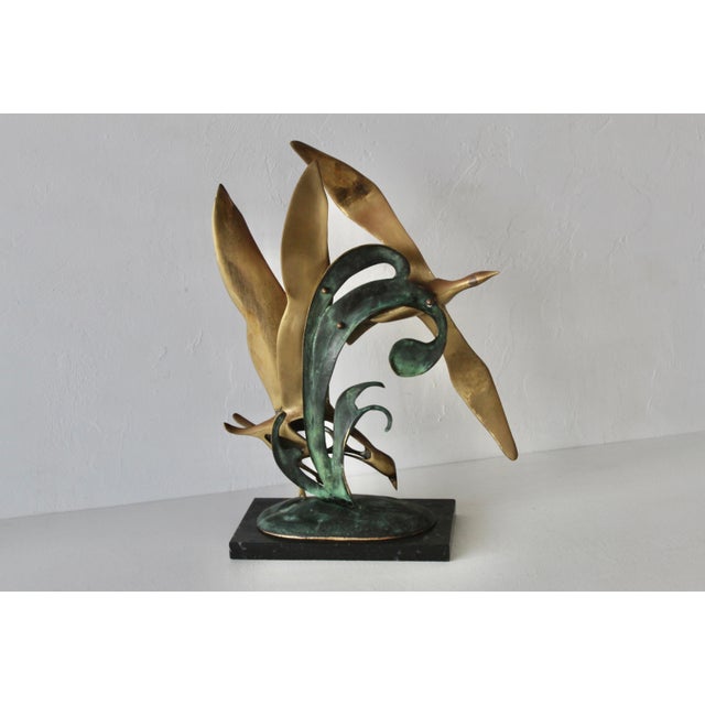 Brass 1980s Bijan Style Vintage Modernist Brass Granite Flock of Seagulls Flying Table Top Sculpture For Sale - Image 8 of 15