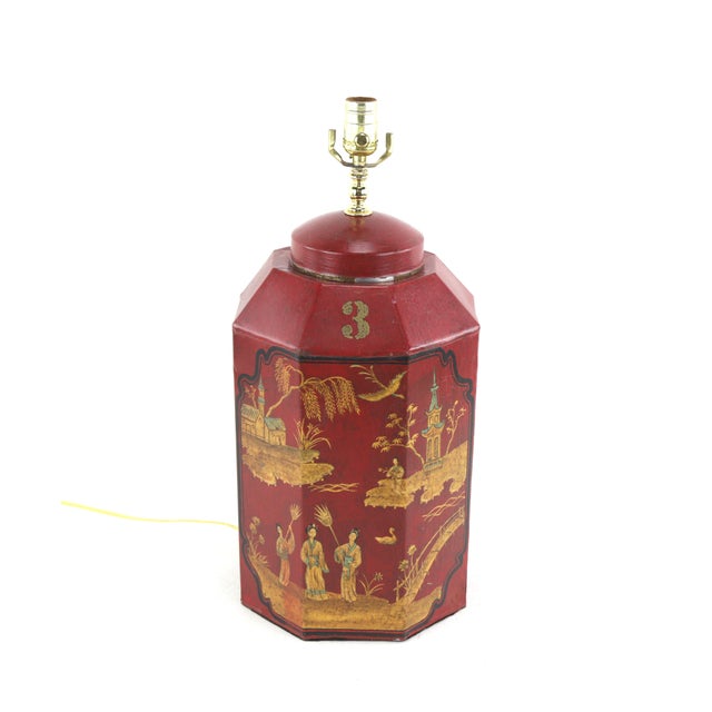 Red Vintage English Tea Can Table Lamp For Sale - Image 12 of 12