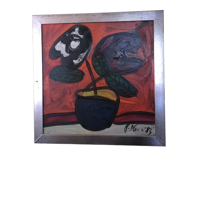 1983 Abstract Floral Still Life Oil Painting by Peter Robert Keil, Framed For Sale
