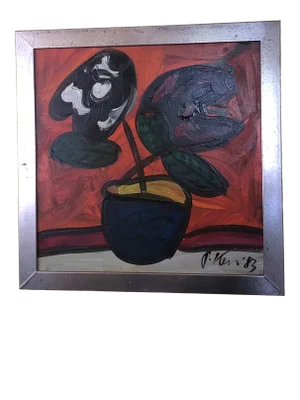1983 Abstract Floral Still Life Oil Painting by Peter Robert Keil, Framed