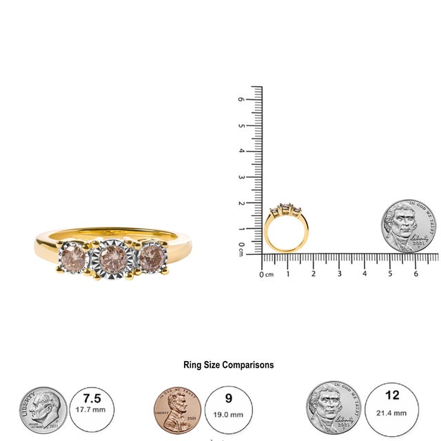 Metal 10K Yellow Gold 1/2 Cttw Miracle Set Round Diamond Three Stone Illusion Plate Ring (I-J Color, I2-I3 Clarity) - Size 7 For Sale - Image 7 of 7