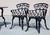 Black Mid-Century Ornate Cast Aluminum Patio Dining Set – Filigree Round Table With 4 Heart-Back Armchairs For Sale - Image 8 of 16