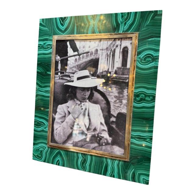 Italian Malachite and Brass Picture Frame, 1970s For Sale