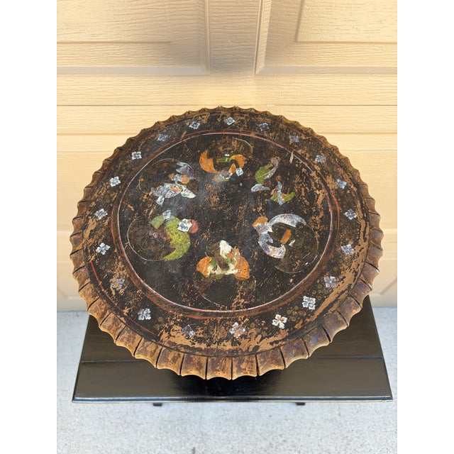 Wood Early 20th Century Chinoiserie Painted Drinks Table With Hand-Painted Figures For Sale - Image 7 of 11
