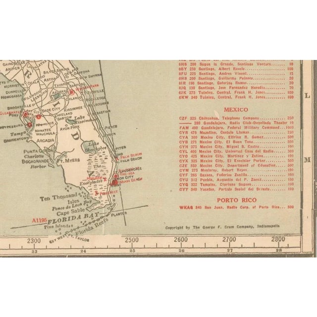 Map of US and Canada and Cuba and Mexico Stations and Frequencies, 1930s For Sale - Image 4 of 10