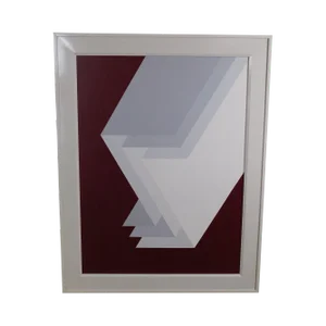 Giordano Op Art Geometric Painting White Z Form Planes on Dark Red Background
