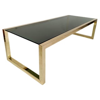 Large Mid-Century Brass Coffee Table, Italy, 1970s For Sale