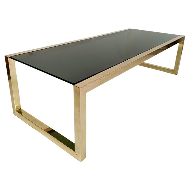 Large Mid-Century Brass Coffee Table, Italy, 1970s For Sale