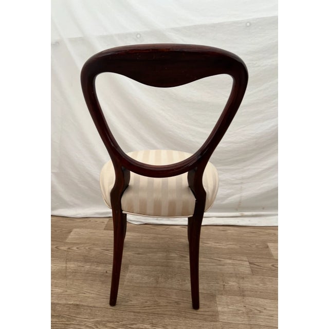 1940s 1940s Accent Chair Heart Shaped Back in Solid Mahogany & Stripe Damask For Sale - Image 5 of 13