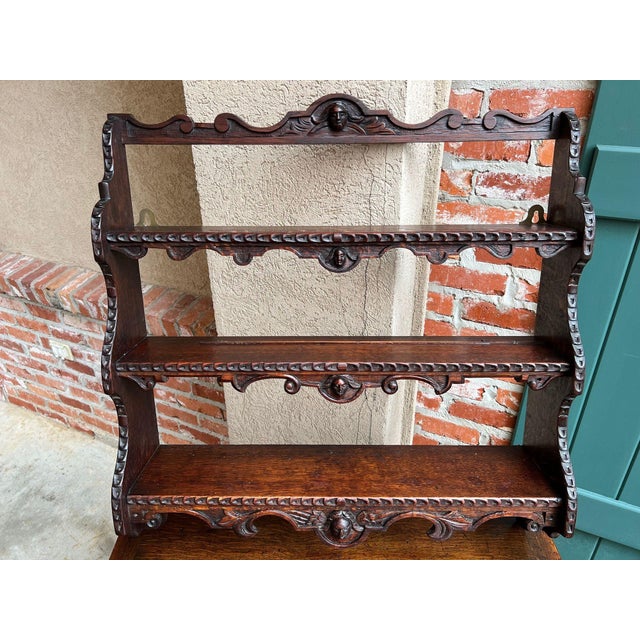 Antique English Gothic Revival Wall Shelf Carved Oak Hanging Display Rack C1880 For Sale - Image 4 of 18