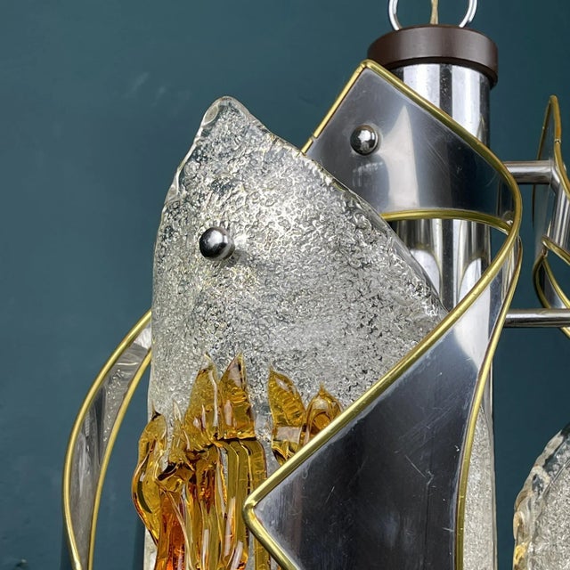 AVMazzega Mid-Century Amber Murano Glass and Chrome Chandelier by Toni Zuccheri for Mazzega, Italy, 1970s For Sale - Image 4 of 13