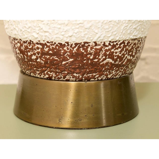 Vintage Textured Ceramic Table Lamp With Brown and White Stripes For Sale In Los Angeles - Image 6 of 10