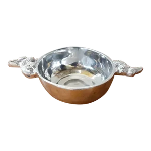 Vintage Shiny Pewter Bowl With Rabbit Bunny Handles