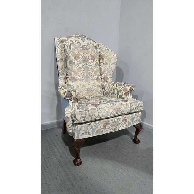 Large Mahogany Framed Wing Armchair For Sale - Image 4 of 13