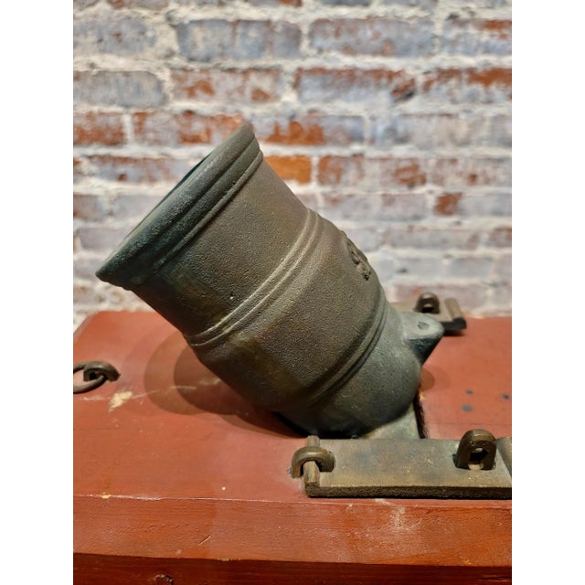 1930s British Metal Mortar Cannon on Wooden Base For Sale - Image 5 of 9