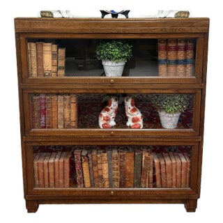 Antique English Barristers Lawyers Bookcase Bookshelf Cabinet Oak C. 1940s For Sale