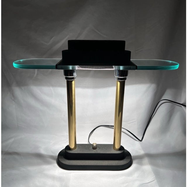 Postmodern Vintage Robert Sonneman Glass Brass Desk or Table Lamp Memphis Postmodern George Kovacs For Sale - Image 3 of 4