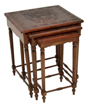 Embossed Leather Top Nesting Tables, 1910s, Set of 3