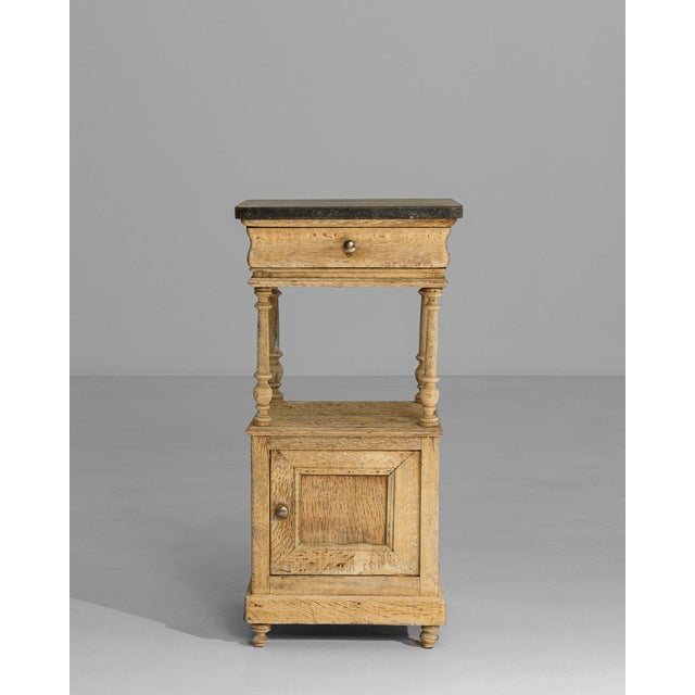 1900s Belgian Louis XVI Oak Bedside Table With Bluestone Top For Sale - Image 18 of 18