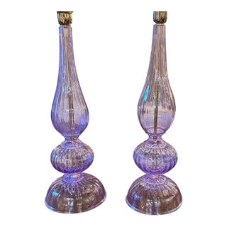 Pair of Modern Lavendar Murano Glass Lamps For Sale