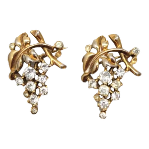 Vintage Alfred Philippe for Crown Trifari Goldtone Clear Rhinestone Grape Cluster Brooches