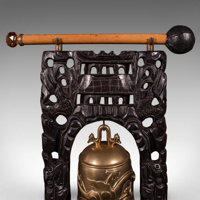 Antique Tea Ceremony Gong, Oriental, Carved Stand, Brass Bell, Edwardian, c.1910 For Sale - Image 10 of 12