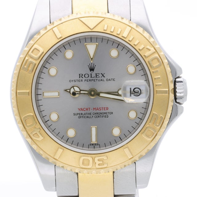 Rolex 1990s Rolex Yacht Master Two Tone 168623 Gray Dial 35mm Full Set Watch For Sale - Image 4 of 18