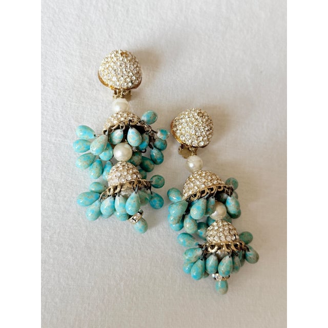 Vintage 1950s Faux Turquoise Chandelier Clip-on Earrings, Gold-Tone, Pair For Sale - Image 16 of 16