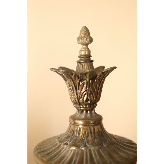 1960s Vintage Hollywood Regency Pierced Metal Statement Table Lamps - A Pair For Sale - Image 5 of 10